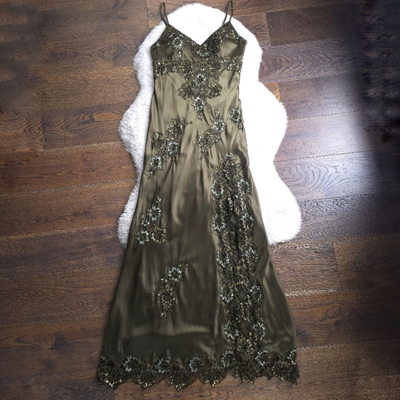 Vintage Dresses & Skirts - Vintage Y2K Cartise Silk Lace Beaded Floral Slip Dress